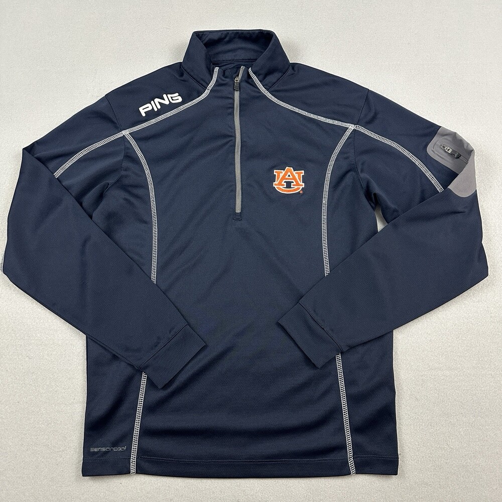 Auburn Tigers Jacket Men Small Blue 1/4 Zip PING Windbreaker UA Sleeve Pocket S